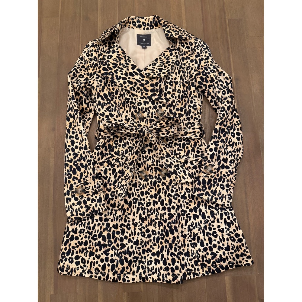 Forever 21 Leopard‎ Print Trench Coat Belted Button Front Women's S P